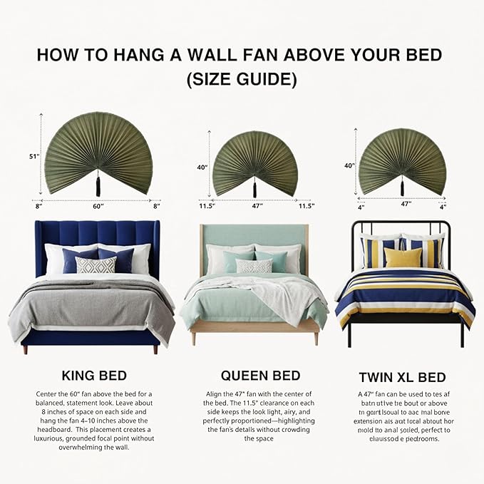 Chicvillage Fan Wall Decor 60", Fan Decor for Bedroom, Wall Fan Decor Large Bamboo Handwoven Art, Decorative Fans for Wall, Boho Headboard Hanging (Green)