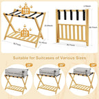 26.77"L Luggage Rack, Natural Luggage Rack for Guest Room, Bamboo Folding Suitcase Stand with Storage Shelf, 5 Nylon Straps, Heavy Duty Luggage Holder for Bedroom Hotel, 1 Pack, Gift Box Packaging