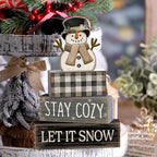Yuntau 4 Pcs Winter Table Decorations Wooden Snowman Winter Tiered Tray Decor Rustic Block Signs Gift Farmhouse Christmas Centerpiece for Tables Party Kitchen Shelf Home
