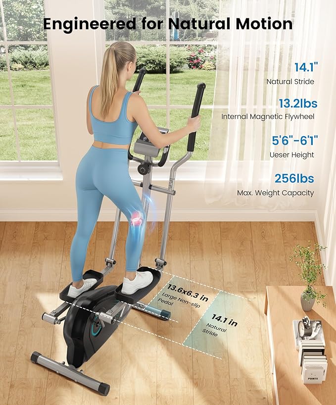 THERUN Elliptical Exercise Machine, Ultra-Quiet Elliptical Machine for Home, 6KG Flywheel Elliptical Trainer, 16 Resistance Levels Elliptical Training Machines w/Pulse Sensor, LCD Monitor