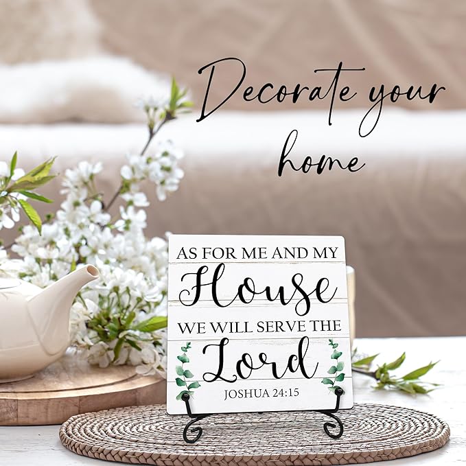 As For Me And My House We Will Serve The Lord Wooden Sign - 5" Christian Wooden Plaque With Metal Support - Rustic Tabletop Home, Office Room Decor - Gifts For Family & Friends - A04