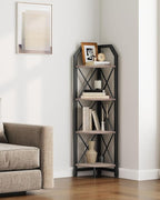 CHOEZON 4-Tier Corner Shelf, Industrial Corner Bookshelf, 47.6" Corner Storage Stand, Plant Stand Display Shelf, Corner Bookcase for Bedroom, Living Room, Home Office, Greige and Black TCJ09BG