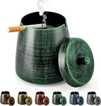 Ashtray for Cigarettes Outdoor, Outdoor Ashtray with Lid for Cigarette, Metal Odorless Windproof Smokeless AshTray for Patio Home Office Tabletop Balcony