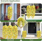 Waipfaru Artificial Petunias Flowers for Outdoors, 2 Pcs UV Resistant Fake Hanging Plants Spring Outside Decor, Faux Silk Flowers Long Trailing Vines for Outdoor Planters Porch Garden (Yellow)