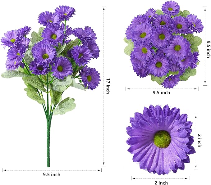 HyeFlora Artificial Fake Flowers for Outdoors Spring Summer Decor, 6 Bundles Faux Daisy Plants Silk Flowers for Outside Realistic UV Resistant for Outdoor Planter Porch Patio Balcony Yard Home, Purple