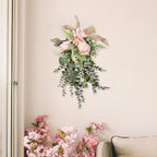 Artificial Floral Wreath Teardrop Swag Silk Flower Hanging Garland Decorative Ornament Versatile for Entryway Wedding Party Home Decoration Sui, Pink
