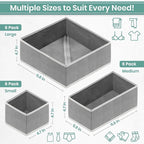 RFAQK 18 Pack Drawer Organizer Clothes-3 Sizes Dresser Organizer for Underwear Closet, Baby Clothes Organizer for Wardrobe-Foldable Fabric Drawer Dividers for Bedroom,Lingerie,Undies,Bra-Grey