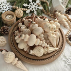 Yunlly 18 Pcs Neutral Christmas Ornaments Textured Christmas Tree Decor with Hanging Loop Modern Brown Hanging Ornaments Finial Shatterproof Decor for Xmas Vintage Rustic Farmhouse (Retro White)