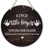 Wall Pediments Shoes Off Sign,Shoes Off Sign for Front Door,Since Little Fingers Touch Our Floor Door Sign,Please Take Your Shoes Off Sign,9.8x9.8 Inches（05）