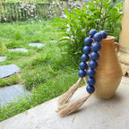 OMISHE 76" Long Extra Large Wood Bead Garland Navy Blue with 1.6" Diameter Wooden Beads and Tassels, Rustic Farmhouse Country Decorative Beads for Home Decor Tiered Tray Decor, Navy Blue