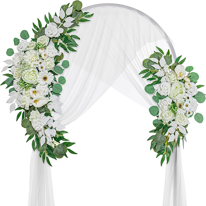 Lisuun Wedding Arch Flowers, Artificial Flowers for Decoration, 2pcs Flower Swag and 1 pcs Semi-Sheer Chiffon Table Runner Swag for Beautiful Dream Wedding Ceremony Floral Decor - Pack of 3