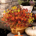 Artificial Mums Fake Fall Flowers for Outdoors Decoration, 12 Bundles Realistic Autumn Silk Daisy Faux Plants UV Resistant Decor for Home Garden Porch Patio Yard Balcony Window (Yellow Brown Orange)