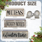 Lineshading 4 Pcs Winter Table Decorations Wooden Mittens Decor Winter Tiered Tray Decor Rustic Snowflake Mittens Block Signs Gift Farmhouse Christmas Centerpiece for Wonderland Party Kitchen Home