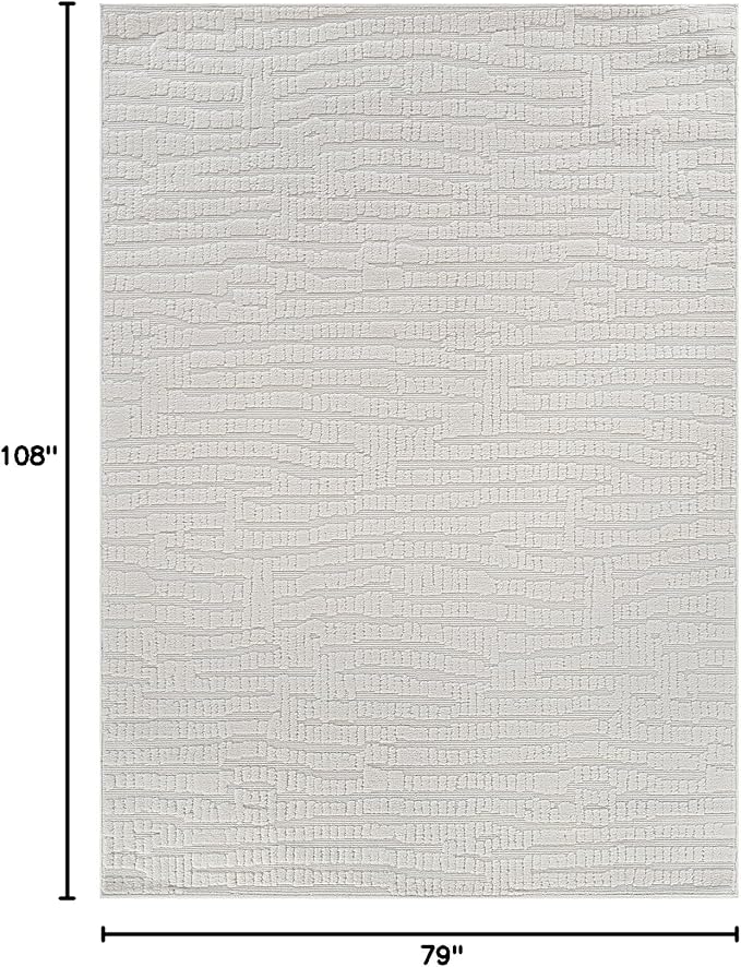 Modern Micro Loop Indoor Area Rugs for Living Room Bedroom Kitchen Geometric Pebble White 6x9 Luxury Durable Low and High Pile Non-Shedding Stain Resistant Soft Area Carpet 6 x 9