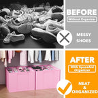 SpaceAid Shoe Organizer for Closet, 2 Pack Foldable Shoe Storage Containers Baskets Boxes Bins w/Adjustable Dividers, Fits 16-32 Pairs, Pink