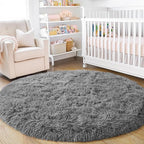 6‘x6’ Grey Round Rug for Bedroom, Ultra Soft Fluffy Circle Rug for Kids Girls Boys Room, Cute Shag Rugs for Living Room Playroom Teen Room Home Decor Rug