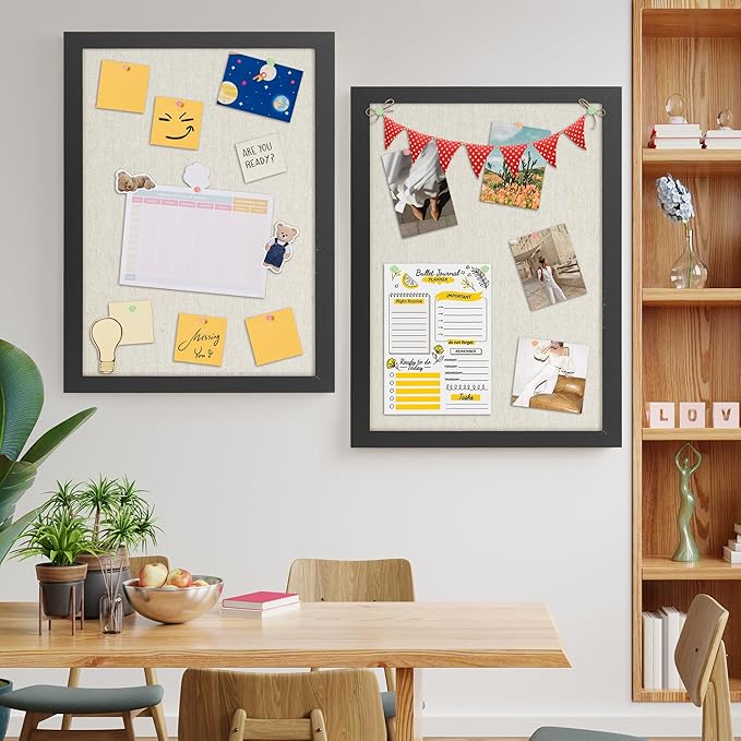 AKTOP 2-Pack Cork Bulletin Board with Linen 18" X 24", Large Framed Corkboard for Wall, Hanging Pin Board Picture Board for Home Office Decor, Cute Vision Board with Pushpins (Vintage Black)