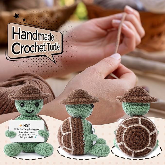 Valentines Turtle Gifts For Mom, Handmade Crochet Emotional Support Animal Gift for Mom, Women, Mother in Law, Cute Mini Sea Turtle Decor,Birthday Gifts, Positive Thoughtful Present(3.74" X 2.56")