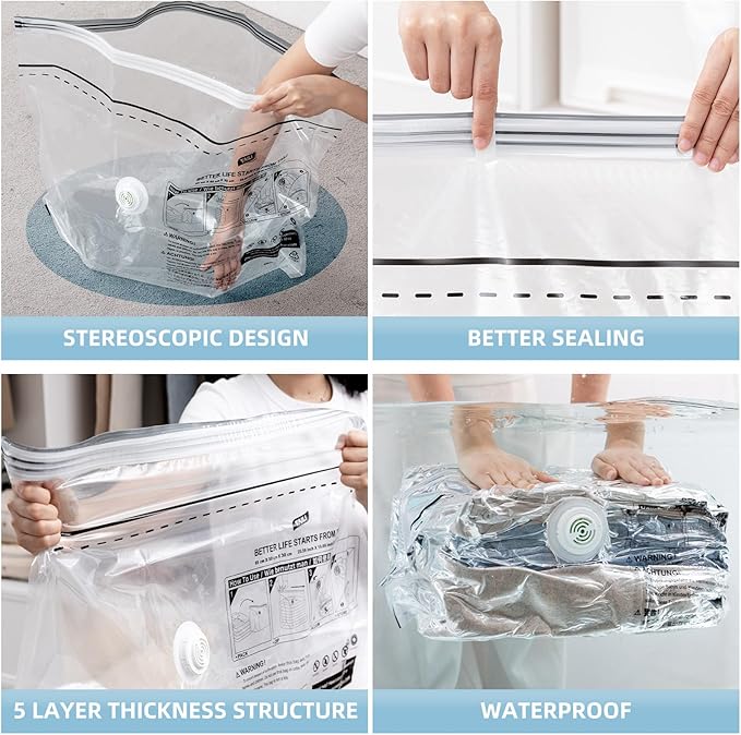 Cube Vacuum Storage Bags, 4 Pack Medium Size (25x19x11 inch), Vacuum Seal Bags for Clothing, Compression Packing for Clothes, Blankets, Baby Clothes, No Pump Needed