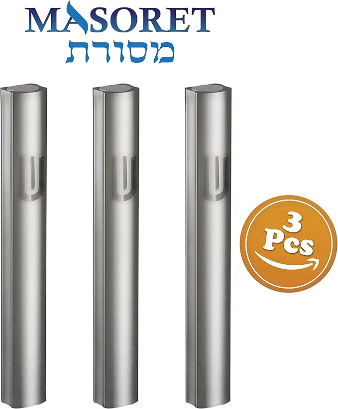 3-Piece Aluminum Door Mezuzah Cases: Special Profile, No Holes, 5-Inch 12cm Hebrew Parchment Scroll Holder Boxes