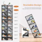 New Gray 8 Pack Shoe Boxes Stackable, Large Shoe Storage Organizer with Lids,Drop Side Shoe Containers for Entryway,Sneaker Storage Fit up to US Size 13 for Men/Women(13’’x 10.6”x 8.3”)