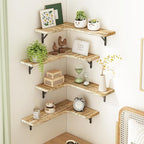 Fixwal Floating Shelves for Wall Set of 5, Rustic Wood Wall Mounted Corner Shelf for Bathroom, Kitchen, Bedroom, Home Decor, Laundry Room, Living Room (Carbonized Black)