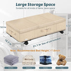 Under Bed Storage with Wheels, Rolling Underbed Storage Containers with Lids, Under Bed Shoe Storage Bins Organizer with Reinforced Metal Bottom Support and Three Handles