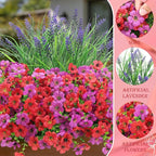 INQCMY Artificial Flowers for Outdoors UV Resistan 12 Pcs Silk Daisies with Eucalyptus Leaves and 2 Pcs Lavender Suitable for Porch Balcony Courtyard Garden (Red Lotus)