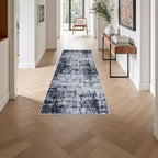 2'x5'Runner Rug Washable Rug: Modern Abstract Soft Thin Runner Rug Dark Black