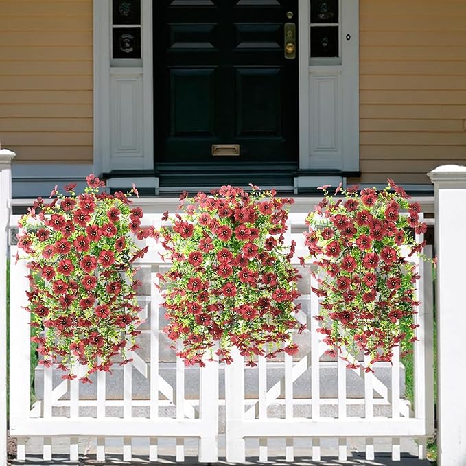Artificial Hanging Flowers for Outdoors Spring Decoration, 2PCS Silk Fake Daisy Realistic Outdoor Flowers UV Resistant Porch Patio Window Yard Decor (Brown)