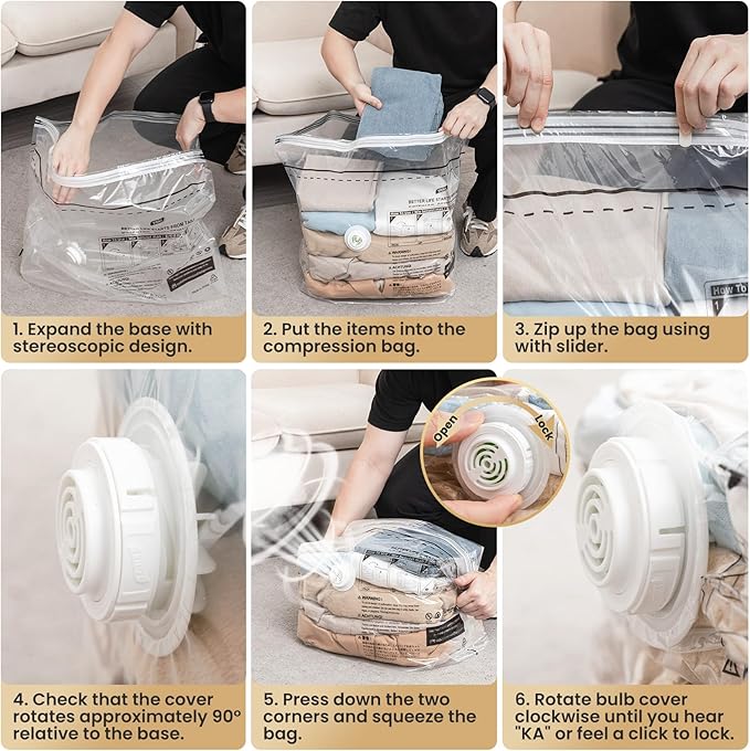 TAILI Cube Vacuum Storage Bags 4 pack, Medium Size (25x19x11 inch), Vacuum Seal Bags for Clothing, Travel Compression Packing for Clothes, Blankets, Baby Clothes, Travel Accessories