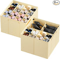 SpaceAid Shoe Organizer for Closet, 2 Pack Foldable Shoe Storage Containers Baskets Boxes Bins w/Adjustable Dividers, Fits 16-32 Pairs, Beige