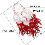 Large Rattan Dream Catchers - Deep Red Rooster Feather with Luxury Pearl, Multiring, Handmade Dreamcatcher for Bedroom, Dream Catcher for Girls, Dream Catchers for Boys, Dream Catcher Wall Decor