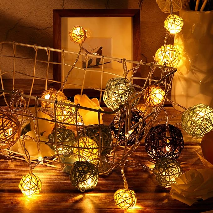 Patelai 36 Pcs Wicker Rattan Balls Decorative Balls for Vase Centerpiece Bowls Orbs Filler for Home Decor,4 Sizes(Blue, Brown, Dark Brown, White,2.8'',2.4'',2'',1.6'')