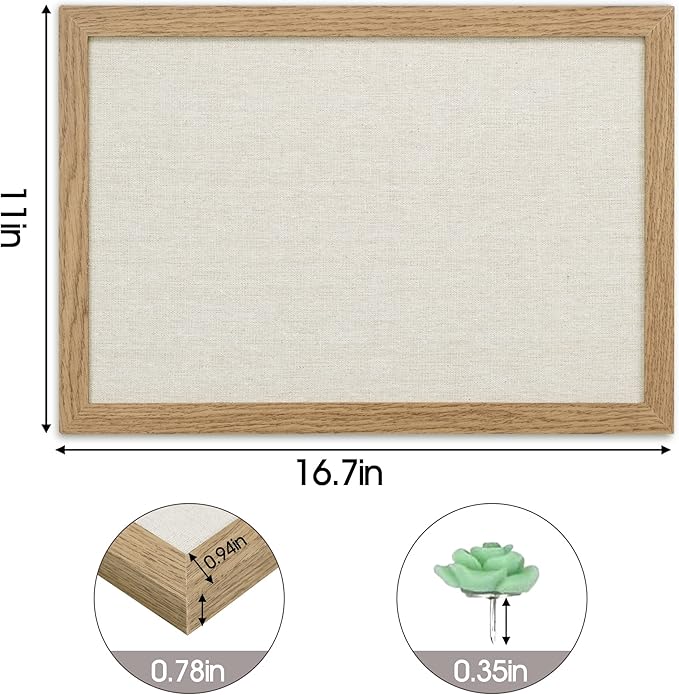 AKTOP Cork Board Bulletin Board with Linen 16.7" X 11", Small Framed Corkboard for Wall, Hanging Pin Board Picture Board for Home Office Decor, Cute Vision Board with 8 Pushpins (Carbonized Black)