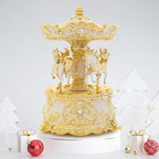 Carousel Music Box Gold & Ivory 8.7" Rotate Christmas Music Box for Kids & Adults, Classic Wind up Cylinder Music Box Valentines Day Gifts for Women Girls Mom Carousel Horse Musical Lantern Home Decor