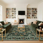 Vintage Botanical Dark Green Area Rug 9x12 Elegant Floral Pattern, Durable Stain-Resistant Fabric, Perfect for Living Room, Bedroom, Dining Room Decor