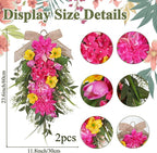 2 Pcs Pink Teardrop Swag Wreaths for Front Door 23.6" Hydrangea Floral Swag Wreath with Dahlia Tulip Summer Spring Swags for Front Door Porch Wall Window Farmhouse Decorations