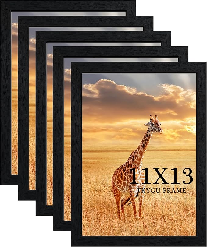 11x13 Picture Frame Set of 5,Wooden Frame 11x13 Wall Gallery Poster Photo frame Black with Durable Shatter Resistant Plexiglass for Wall Mounting Family -friend- wedding best gift