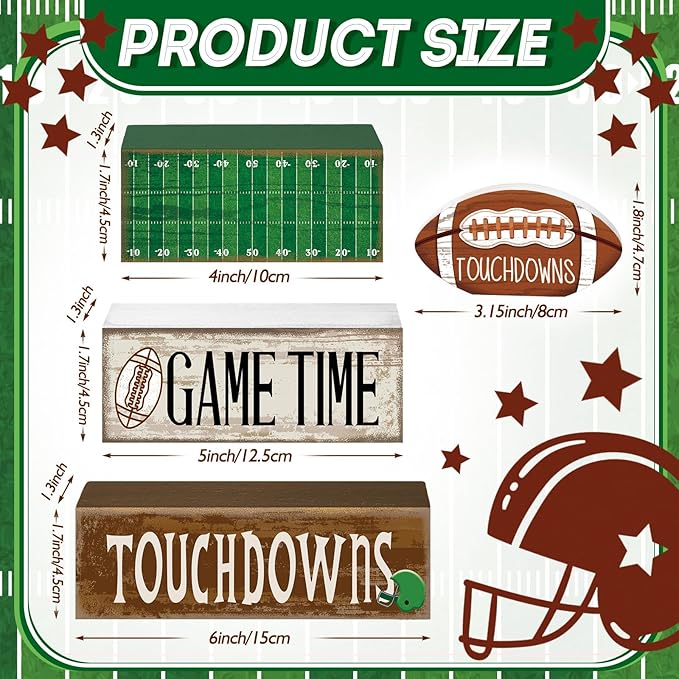 Yuntau 4 Pcs Fall Football Table Decorations Football Tiered Tray Decor Autumn Wooden Blocks Sign Game Time Touchdowns Centerpiece Decorative Faux Book Stack for Coffee Table Fireplace Mantel Shelf