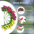 Artificial Fake Hanging Flowers with Basket, Faux Silk Morning Glory Flower Arrangement for Spring Summer Decor, Hanging Plant for Patio Garden Porch Outdoor Decor
