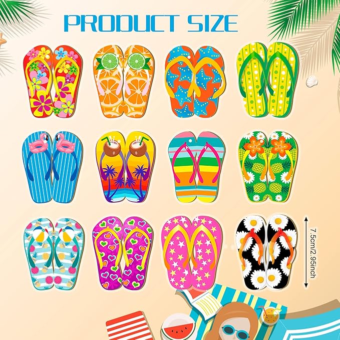 Geelin 36 Pcs Summer Wood Hanging Ornaments for Tree Mini Tree Decorations Hawaiian Beach Wooden Pendant Decorations with String for Luau Party Supplies(Slipper)