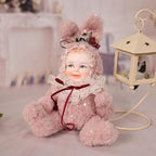 8 Inch Rabbit Hand-Painted Porcelain Face Doll with Plush ＆ Acrylic Cotton Body, Mini Kawaii High-Color Makeup Ceramic Doll for Room Decor, Birthday Gifts, Collectible，Name Jade