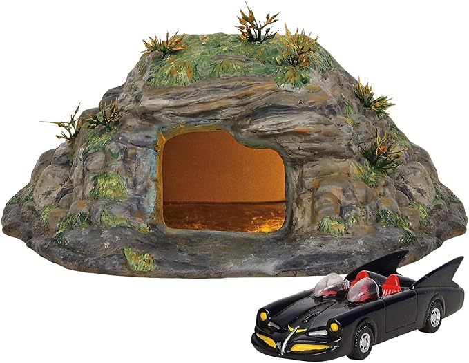 Department 56 DC Comics Village Batman Batcave Entrance and Batmobile Lit Building and Accessory Set, 4.33 Inch, Multicolor