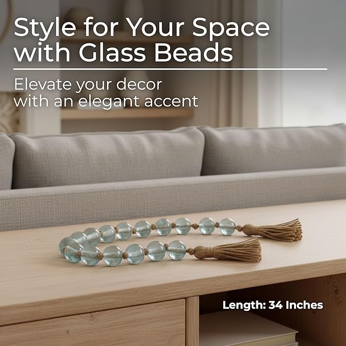 Elegant Glass Beads Garland Accent for Home Decor and Bathroom - Layered Surface Accent for Office, Room and Living Room - Modern Shelf and Coffee Table Decor for Curated Spaces - 2", Blue