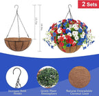 Hananona 2 Set Artificial Outdoor Flowers with Hanging Basket, 2 Hanging Planters with 24 Pcs Flowers for Summer Front Porch Garden Patio 4th of July Home Decor (2, Red, White, Blue)