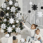 OuMuaMua Christmas Snowflake Decorations Indoor, 24PCS 3D Paper Snowflakes Hanging Ornaments Snowflake Garlands for Xmas Christmas Tree Winter Wonderland New Year Party Home Decorations
