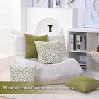 HPUK Decorative Throw Pillow Covers Set of 4 Geometric Design Linen Cushion Cover for Couch Sofa Living Room, 20"x20" inches, Green