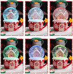 Christmas Snow Globe Musical Gingerbread Men House Christmas Tree Water Snow Globes with 7 Colors Light Change Music Box Home Christmas Decor for Kids