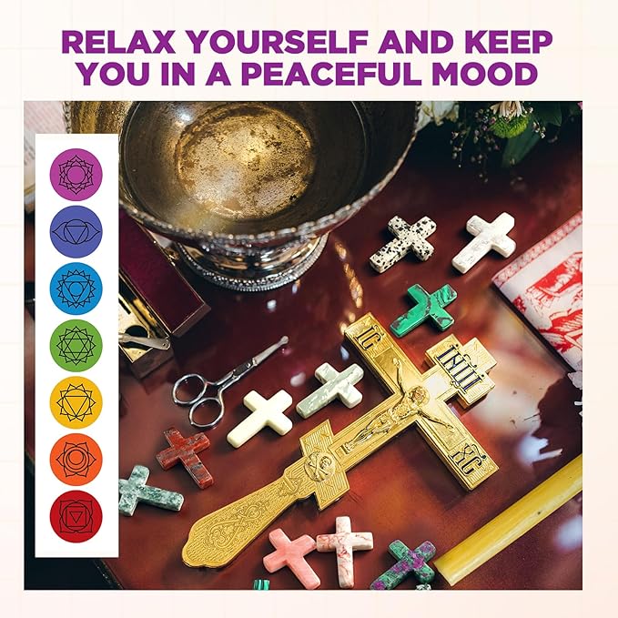 Nuenen 50 Pcs Cross Charm for Women Man Celebration Grad Decor Crystal Pocket Cross Necklace Natural Worry Stone Gift for Jewelry Making Craft Festival Decor(1.77 x 1.38 x 0.24 Inch,Cute)